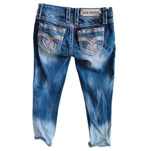 Rock Revival Aroa Capri Jeans Womens Size 26 Distressed Embellished Medium Wash